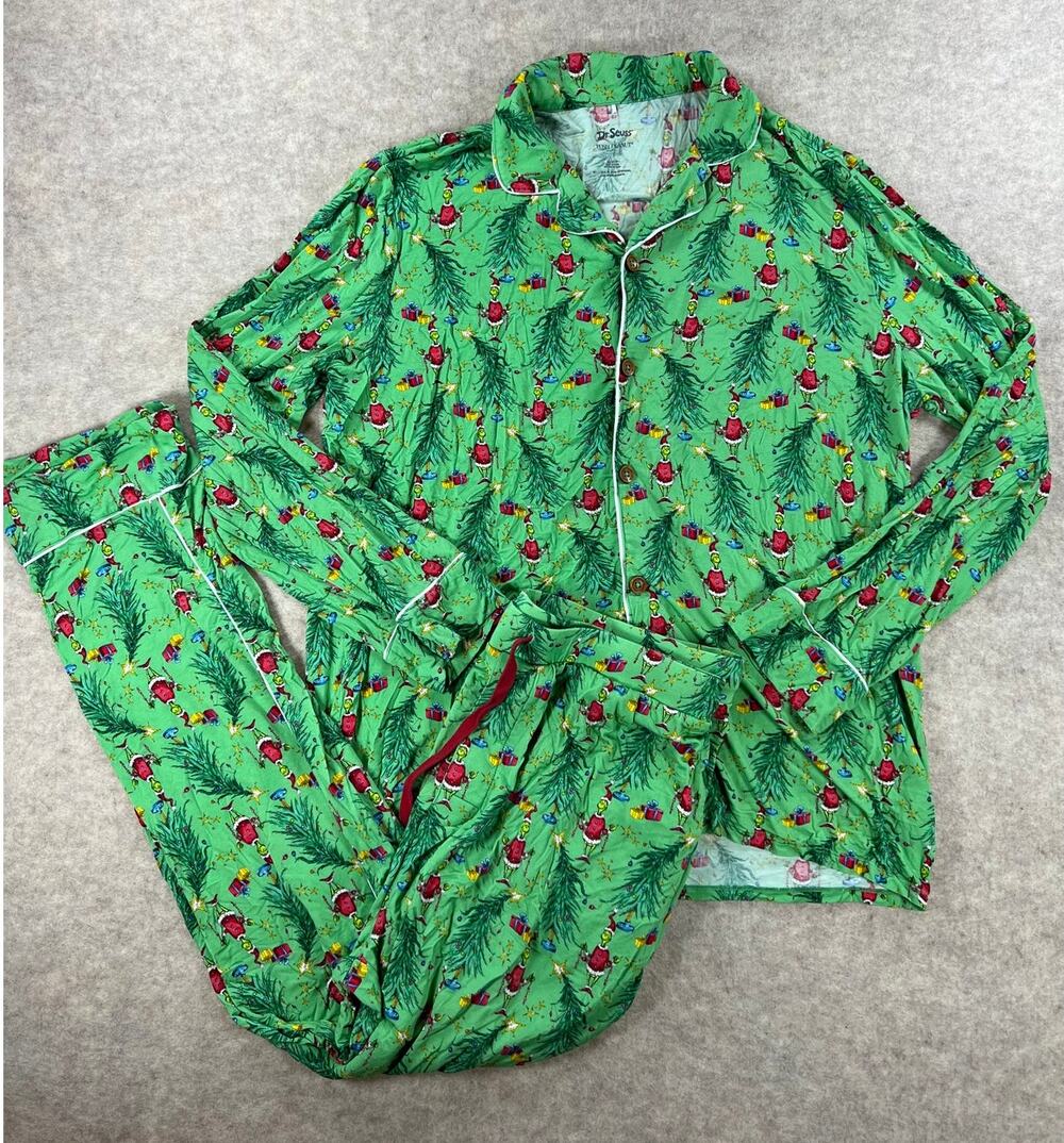 Posh Peanut Green Grinch Luxe Bamboo Pajama Set Men's Size Large